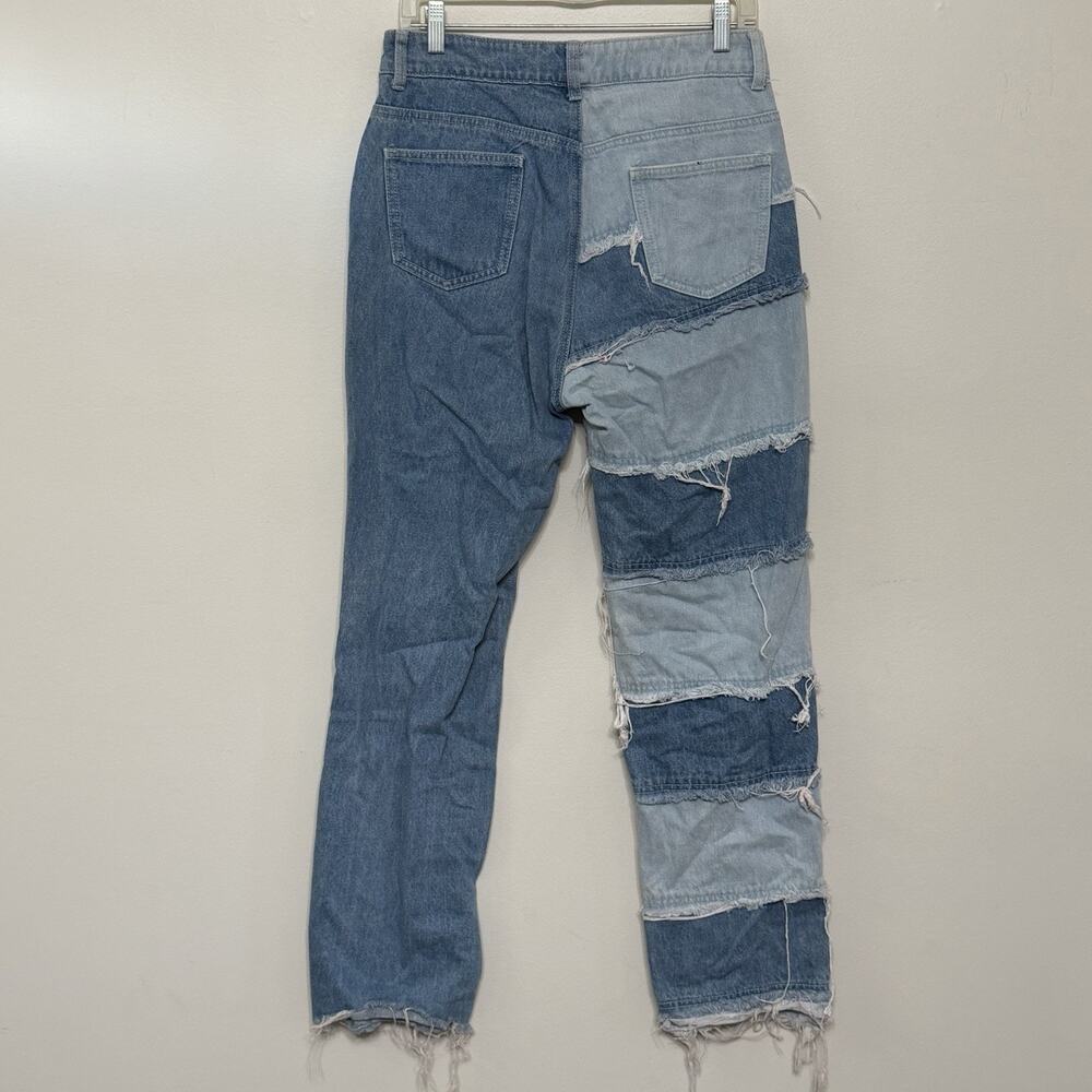 SHEIN Y2K Casual Washed Wide-Leg Baggy Jeans Patchwork Frayed Sz 10 - Picture 2 of 3